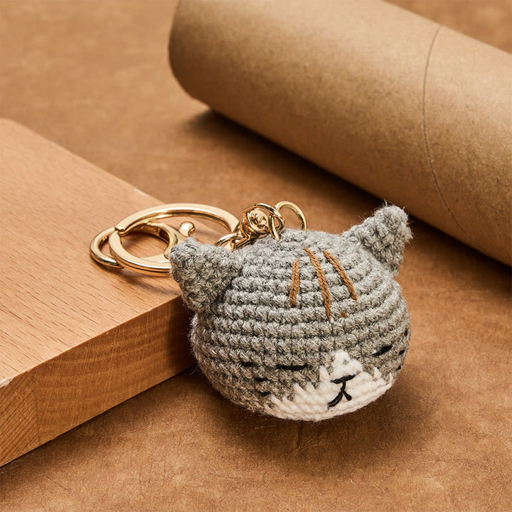 Buddha Stones Llaveros Harmony con forma de cabeza de gato, tejidos a mano con ganchillo. - image 5