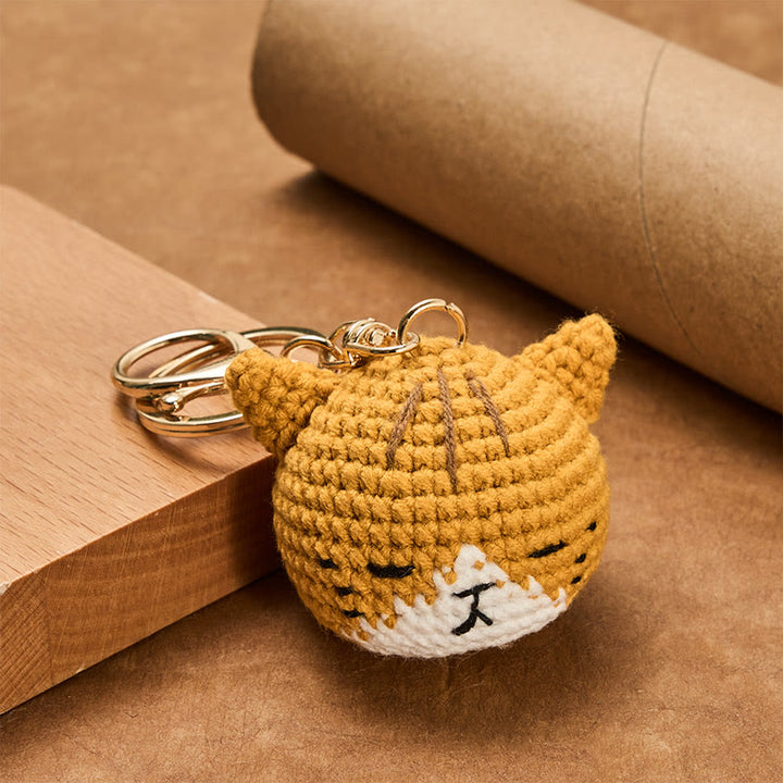 Buddha Stones Llaveros Harmony con forma de cabeza de gato, tejidos a mano con ganchillo. - image 1