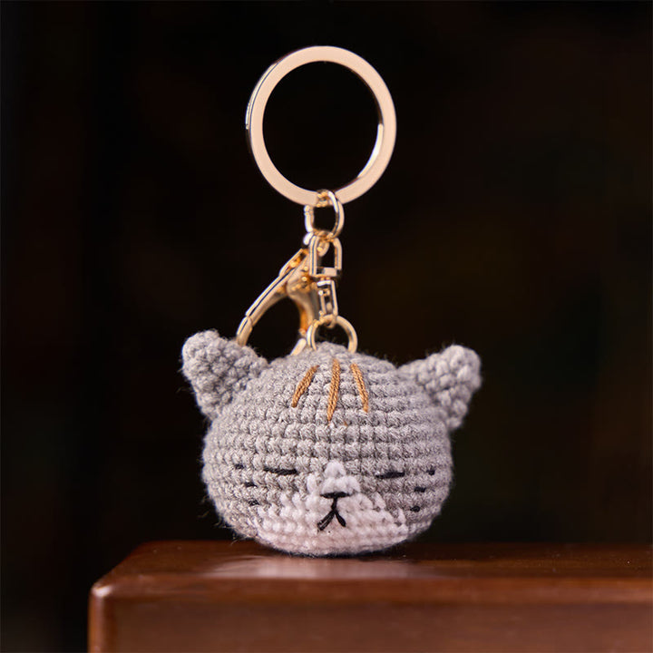 Buddha Stones Llaveros Harmony con forma de cabeza de gato, tejidos a mano con ganchillo. - image 7