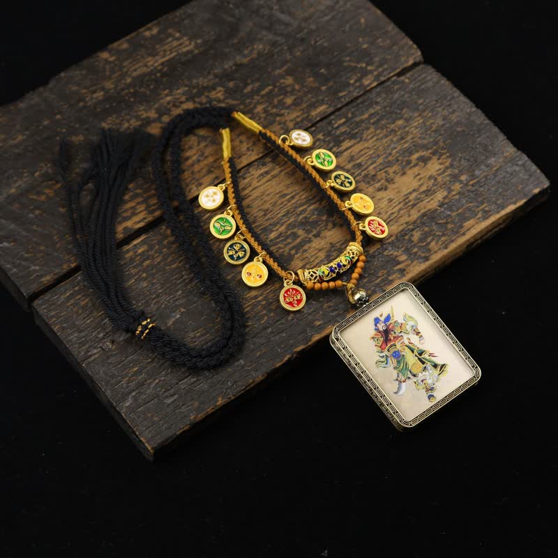 Buddha Stones Collar Thangka con borla trenzada de protección del Señor Guan de Cobre - Thangka multicolor del Señor Guan (versión con sombrero azul) - image 15