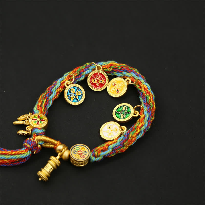 Buddha Stones Pulsera con borla de cuerda trenzada arcoíris Om Mani Padme Hum Sabiduría - image 3