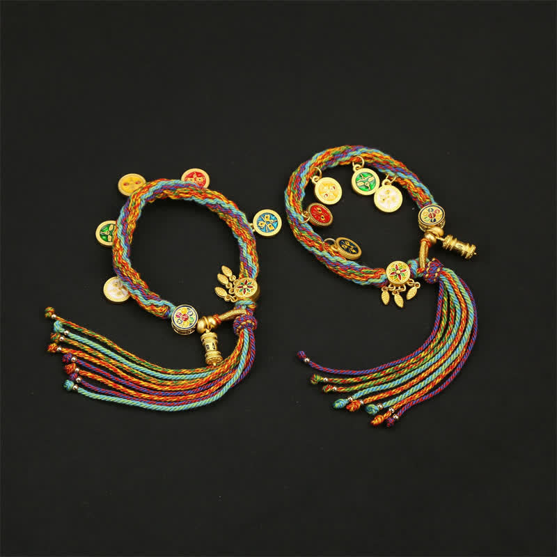 Buddha Stones Pulsera con borla de cuerda trenzada arcoíris Om Mani Padme Hum Sabiduría - image 5