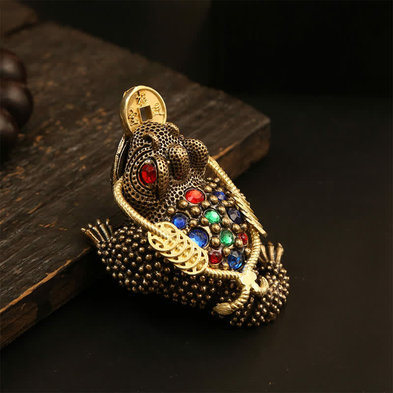 Buddha Stones Rana de tres patas de latón, símbolo de riqueza y fortuna. - Rana de dinero grande 8,6 cm × 4,6 cm × 5,3 cm - image 3