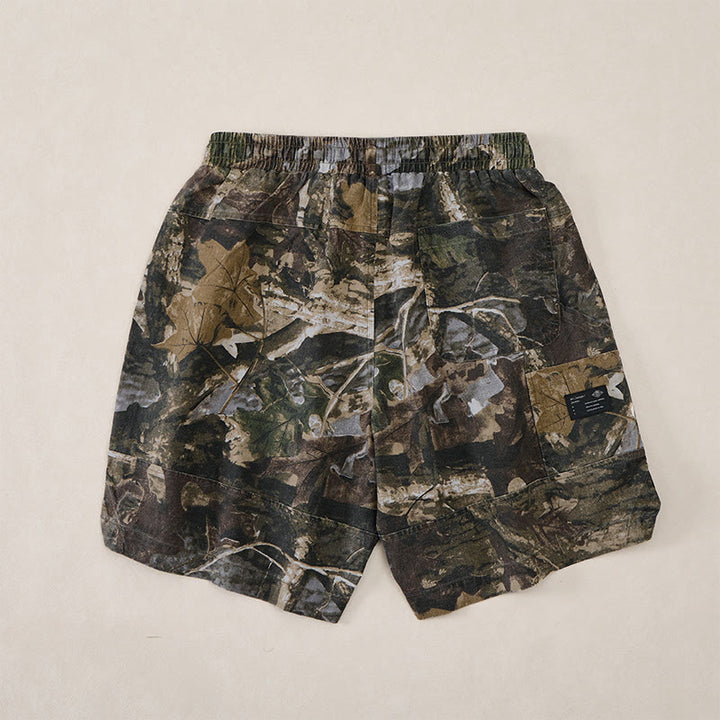 Buddha Stones Pantalones cortos deportivos informales de verano para hombre, con cordón ajustable, estampado de camuflaje de hojas, de algodón y ramio, con bolsillos. - image 1