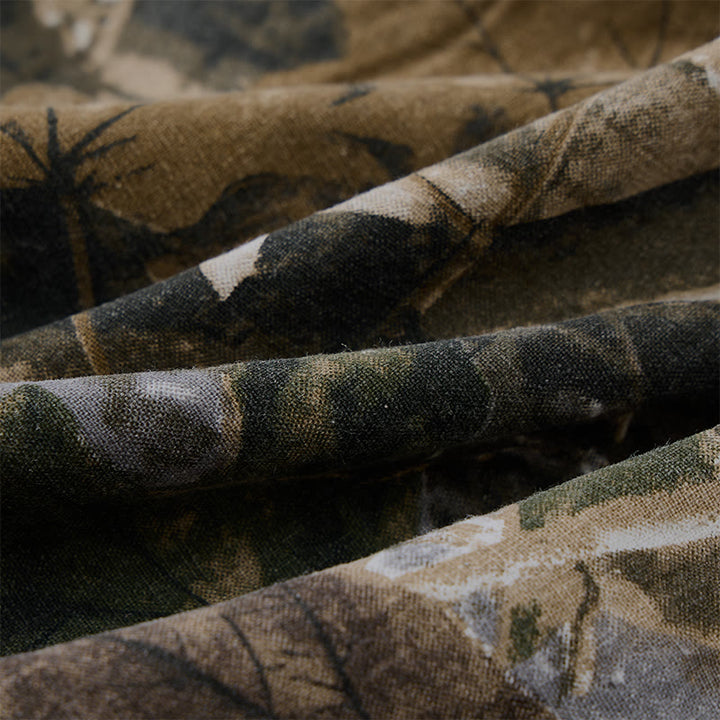 Buddha Stones Pantalones cortos deportivos informales de verano para hombre, con cordón ajustable, estampado de camuflaje de hojas, de algodón y ramio, con bolsillos. - image 9