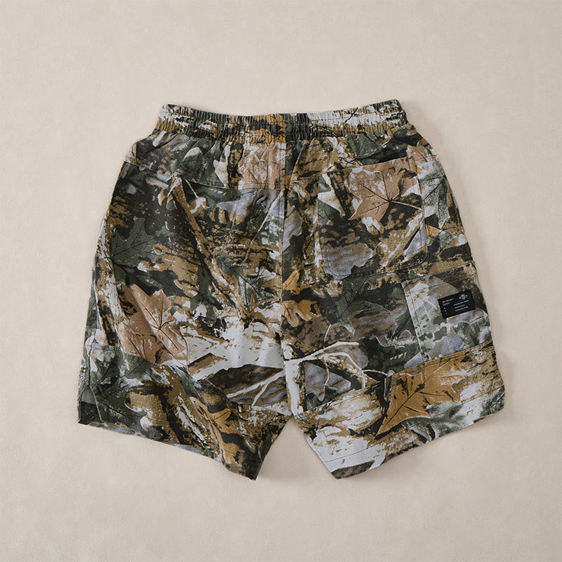 Buddha Stones Pantalones cortos deportivos informales de verano para hombre, con cordón ajustable, estampado de camuflaje de hojas, de algodón y ramio, con bolsillos. - image 11