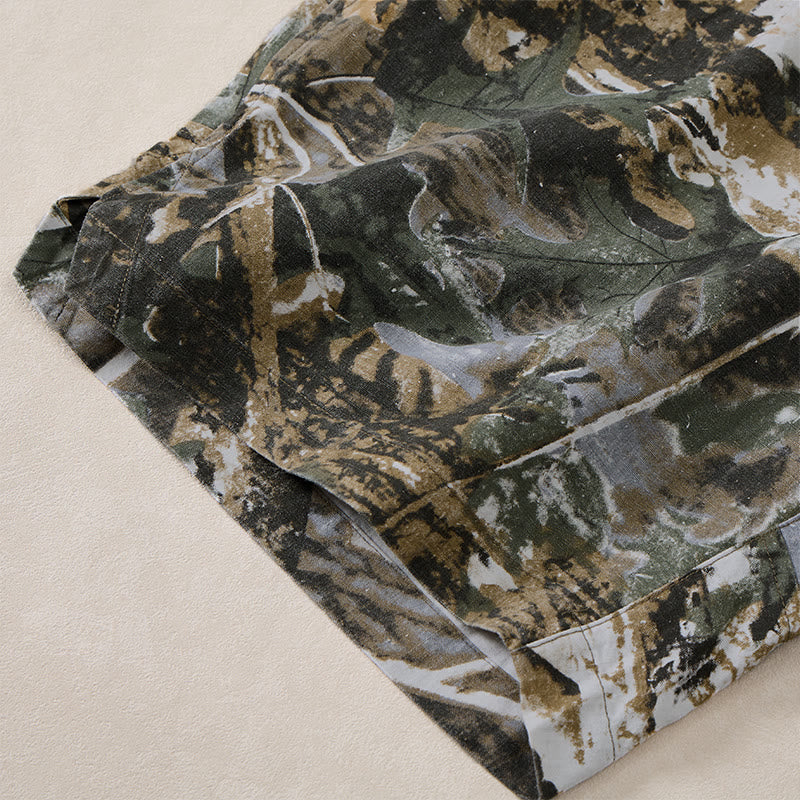 Buddha Stones Pantalones cortos deportivos informales de verano para hombre, con cordón ajustable, estampado de camuflaje de hojas, de algodón y ramio, con bolsillos. - image 16