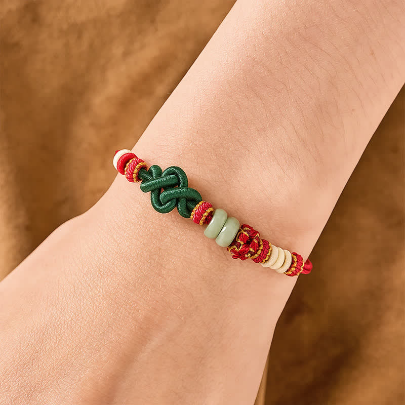 Buddha Stones Pulsera ajustable de jade con nudo Ruyi de flores de durazno trenzado hecho a mano para la buena suerte - image 4
