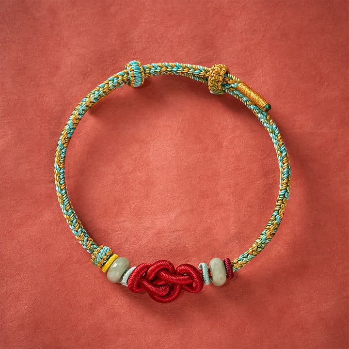 Buddha Stones Pulsera ajustable de jade con nudo Wenchang trenzado amarillo y verde, hecha a mano. - image 1