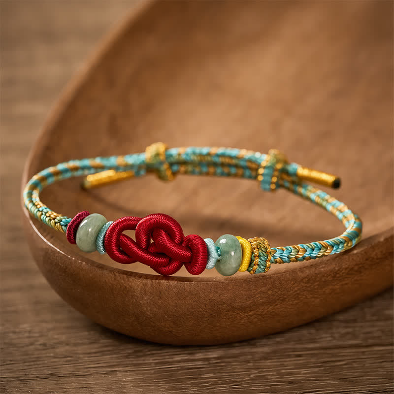Buddha Stones Pulsera ajustable de jade con nudo Wenchang trenzado amarillo y verde, hecha a mano. - image 4