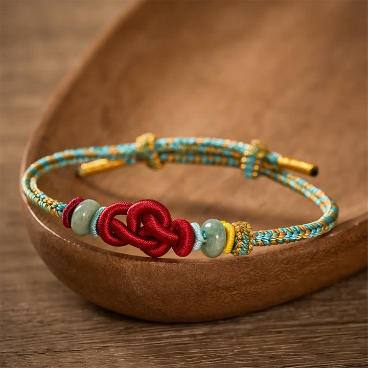 Buddha Stones Pulsera ajustable de jade con nudo Wenchang trenzado amarillo y verde, hecha a mano. - image 4
