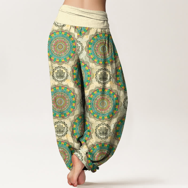 Buddha Stones Pantalones harem de algodón con estampado de mandala estilo boho y cintura elástica para mujer. - image 2