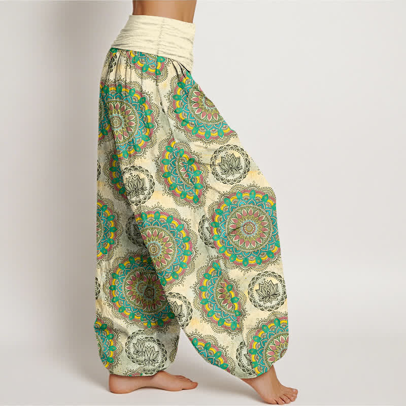 Buddha Stones Pantalones harem de algodón con estampado de mandala estilo boho y cintura elástica para mujer. - image 1