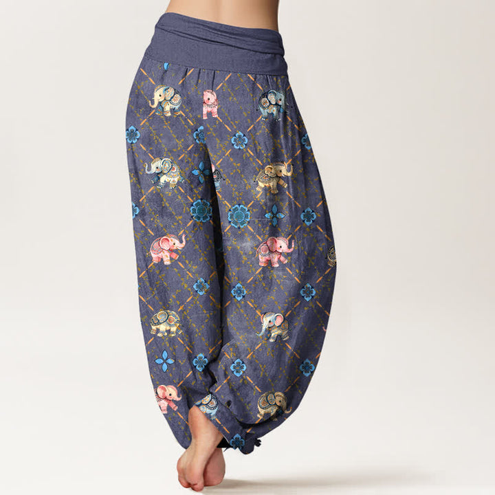 Buddha Stones Pantalones harem de mujer con cintura elástica y estampado floral de Cotton Elephant - image 2