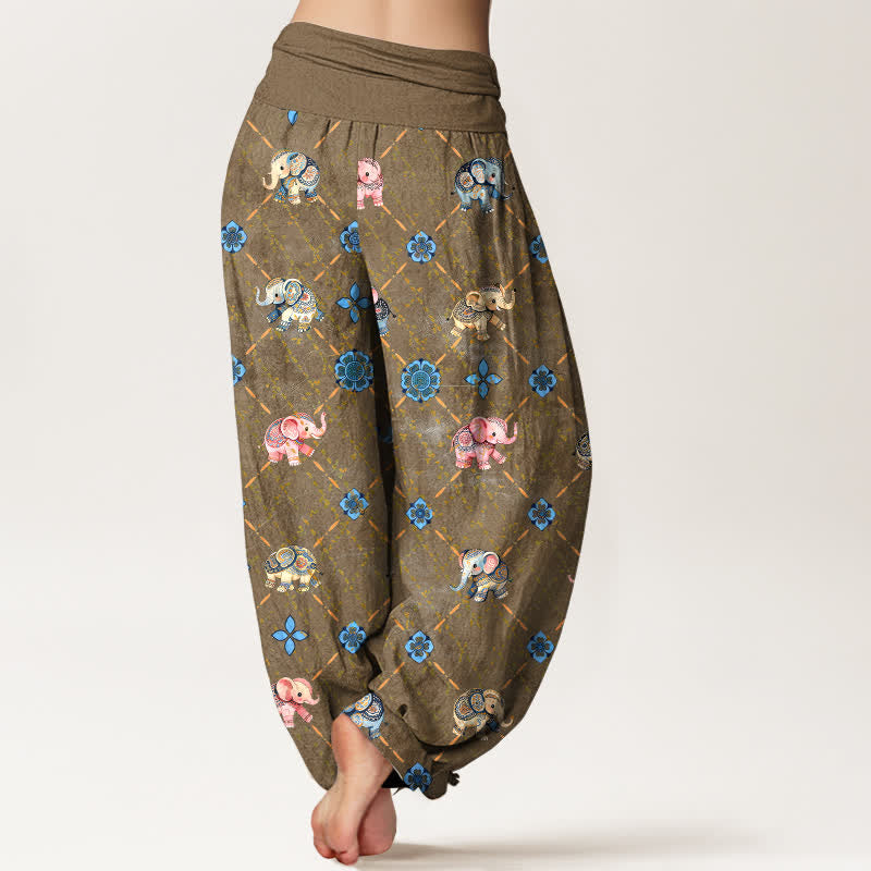 Buddha Stones Pantalones harem de mujer con cintura elástica y estampado floral de Cotton Elephant - image 7