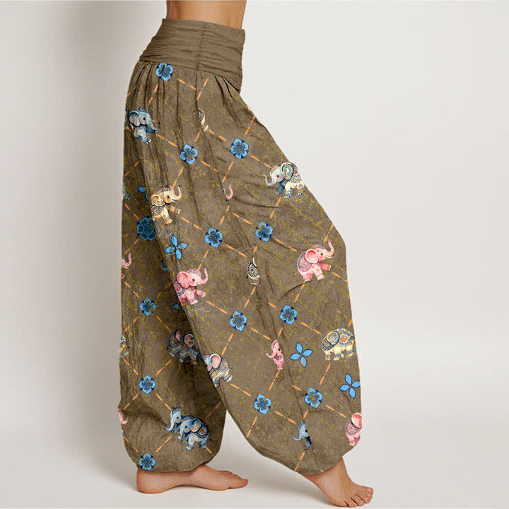 Buddha Stones Pantalones harem de mujer con cintura elástica y estampado floral de Cotton Elephant - image 6