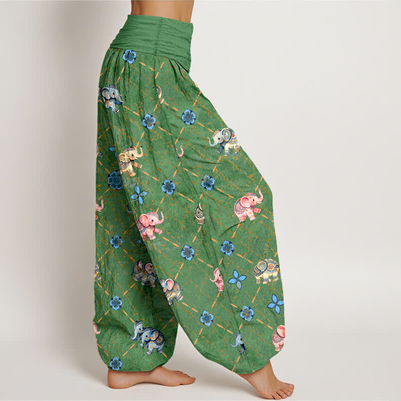 Buddha Stones Pantalones harem de mujer con cintura elástica y estampado floral de Cotton Elephant - image 9