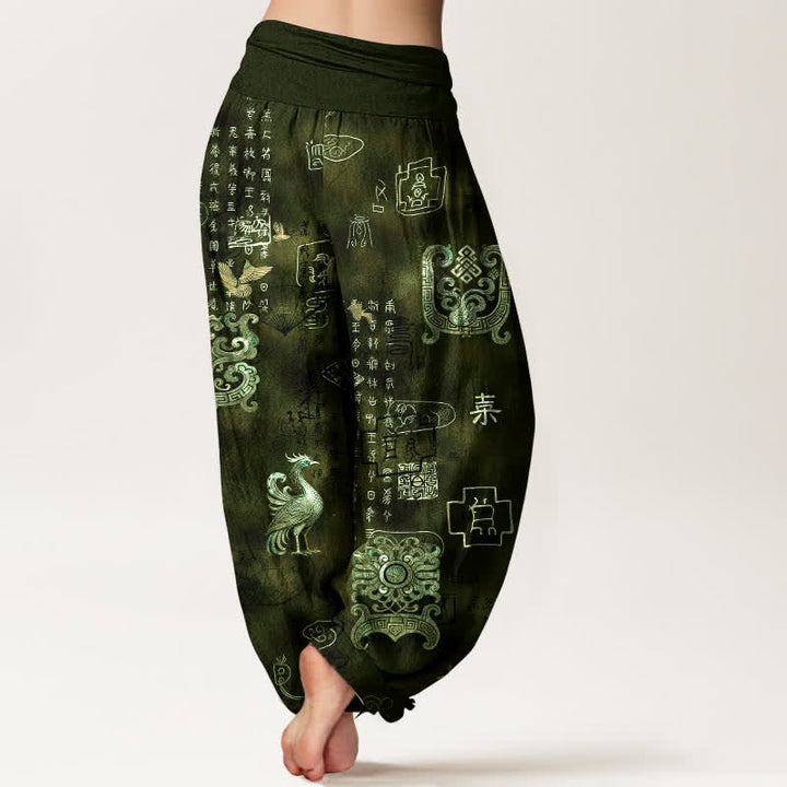 Buddha Stones Pantalones harem de mujer con cintura elástica y estampado de nubes de fénix de algodón. - image 7