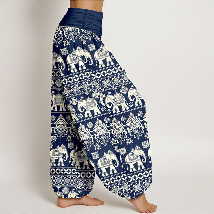 Buddha Stones Pantalones harem de mujer con cintura elástica y estampado tribal de rayas de Cotton Elephant - image 2