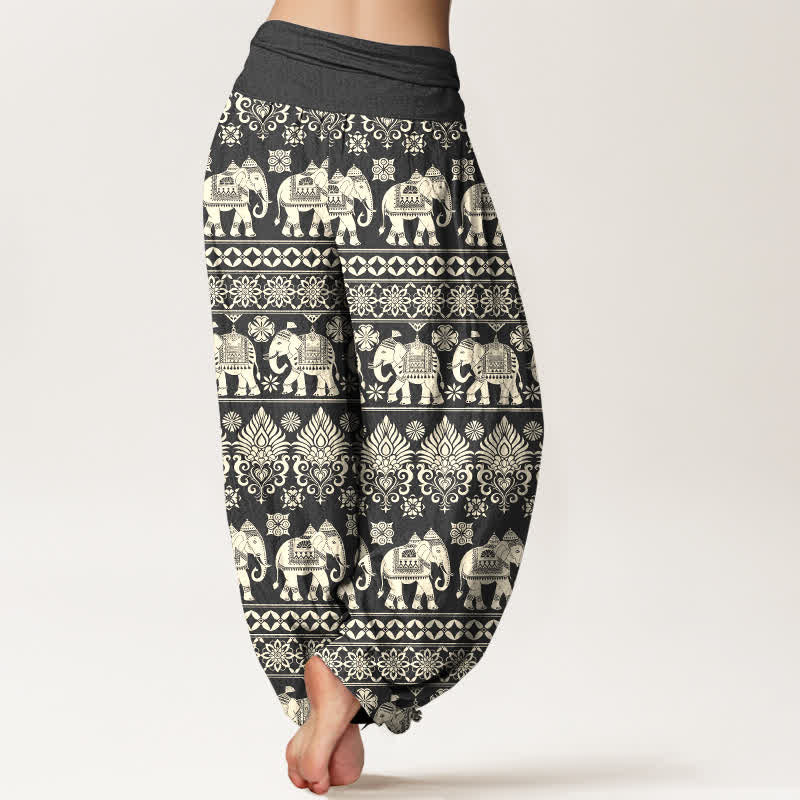 Buddha Stones Pantalones harem de mujer con cintura elástica y estampado tribal de rayas de Cotton Elephant - image 7