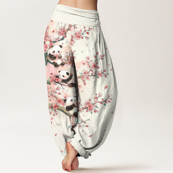 Buddha Stones Pantalones harem de cintura elástica para mujer con estampado de flores de cerezo de Cotton Panda - image 2