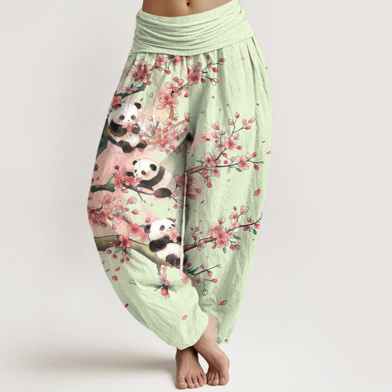 Buddha Stones Pantalones harem de cintura elástica para mujer con estampado de flores de cerezo de Cotton Panda - Gotas de miel - US16，UK/AU20，EU48 (3XL) - image 5