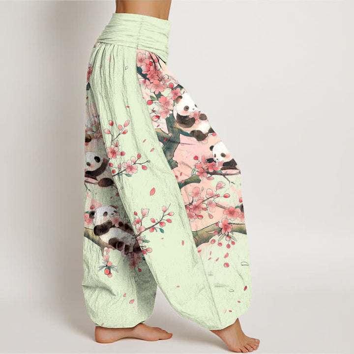 Buddha Stones Pantalones harem de cintura elástica para mujer con estampado de flores de cerezo de Cotton Panda - image 6