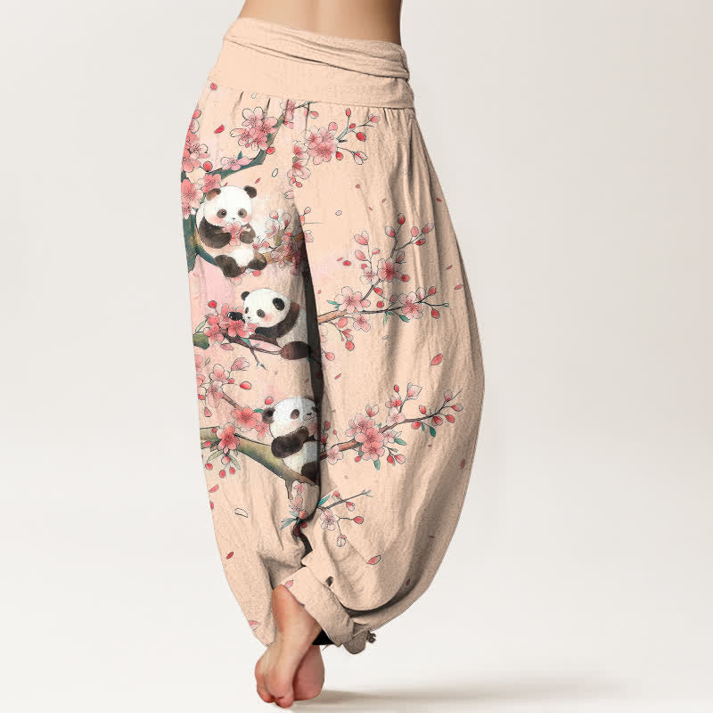 Buddha Stones Pantalones harem de cintura elástica para mujer con estampado de flores de cerezo de Cotton Panda - image 10