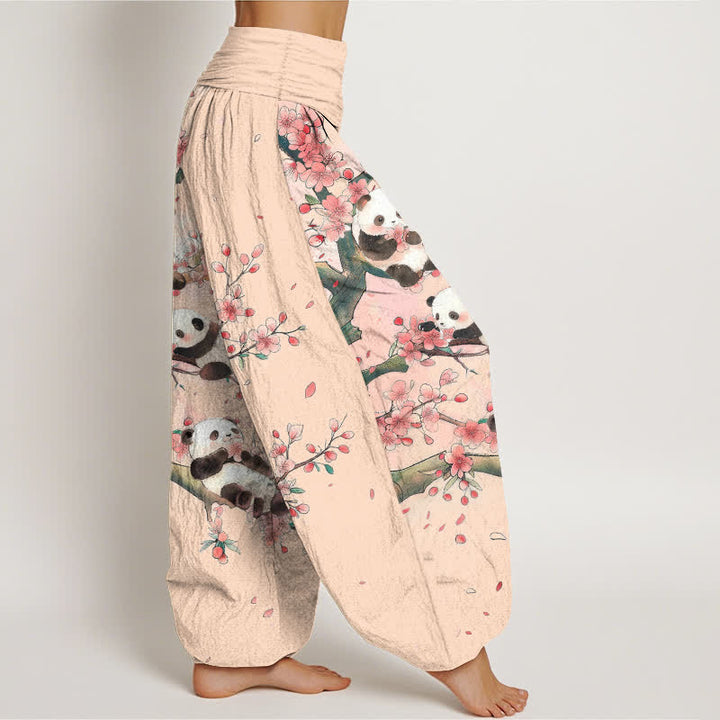 Buddha Stones Pantalones harem de cintura elástica para mujer con estampado de flores de cerezo de Cotton Panda - image 9