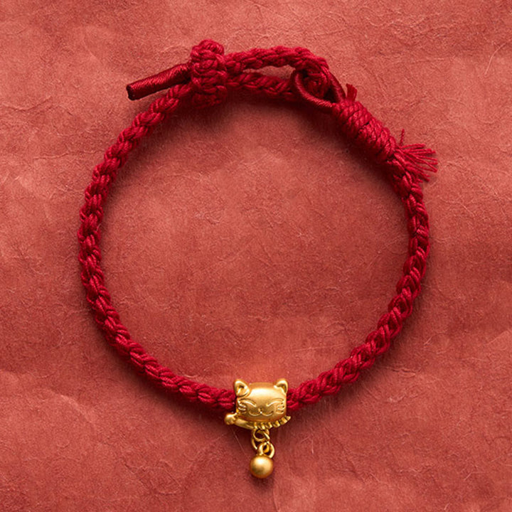 Buddha Stones Pulsera de protección tejida a mano con colgante de bola de gato de la suerte de cobre y cuerda roja tibetana - image 2