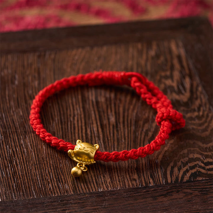 Buddha Stones Pulsera de protección tejida a mano con colgante de bola de gato de la suerte de cobre y cuerda roja tibetana - image 14