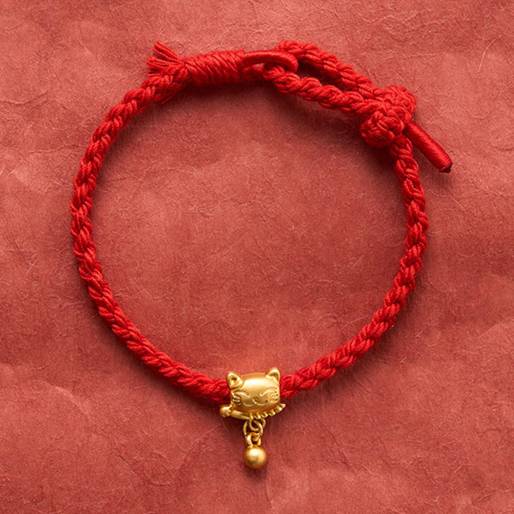 Buddha Stones Pulsera de protección tejida a mano con colgante de bola de gato de la suerte de cobre y cuerda roja tibetana - image 12