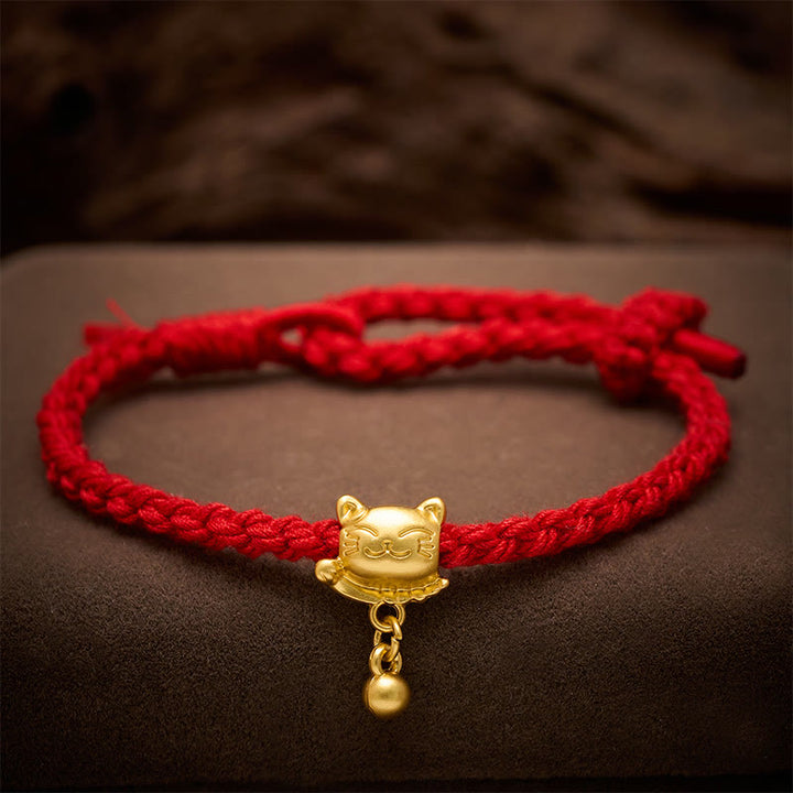 Buddha Stones Pulsera de protección tejida a mano con colgante de bola de gato de la suerte de cobre y cuerda roja tibetana - image 13