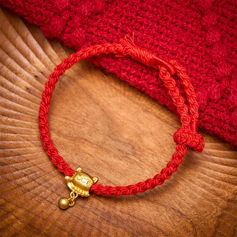 Buddha Stones Pulsera de protección tejida a mano con colgante de bola de gato de la suerte de cobre y cuerda roja tibetana - image 11