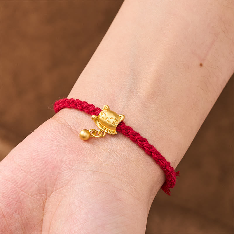 Buddha Stones Pulsera de protección tejida a mano con colgante de bola de gato de la suerte de cobre y cuerda roja tibetana - image 5
