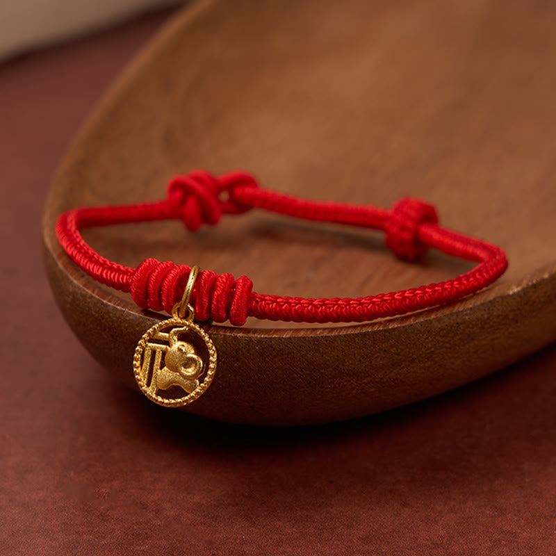 Buddha Stones Pulsera de la riqueza con diseño de elefante y cadena roja de cobre chapada en oro estilo Fu. - image 2