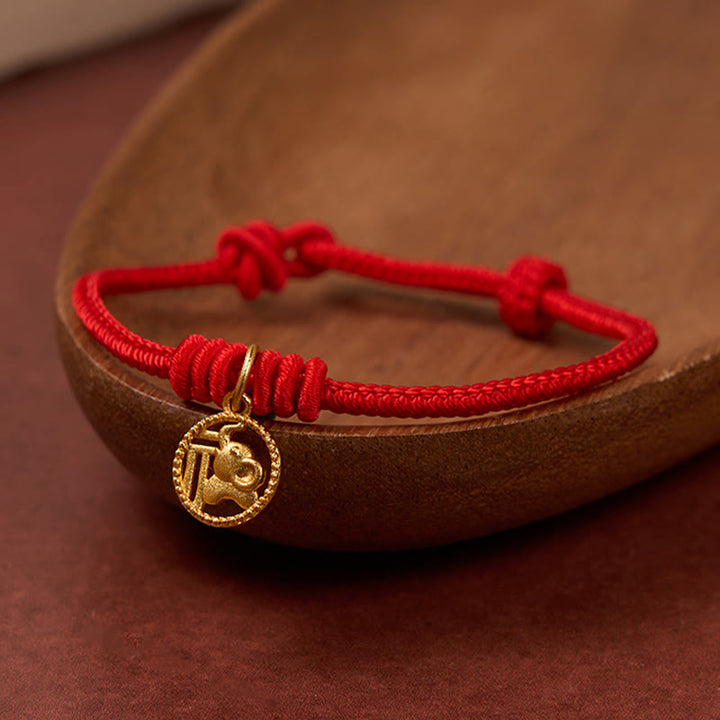 Buddha Stones Pulsera de la riqueza con diseño de elefante y cadena roja de cobre chapada en oro estilo Fu. - image 2