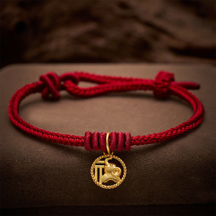 Buddha Stones Pulsera de la riqueza con diseño de elefante y cadena roja de cobre chapada en oro estilo Fu. - Rojo oscuro (circunferencia de la muñeca: 15-18 cm) - image 11