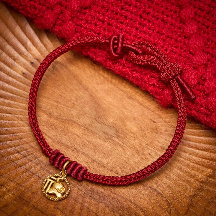 Buddha Stones Pulsera de la riqueza con diseño de elefante y cadena roja de cobre chapada en oro estilo Fu. - image 12