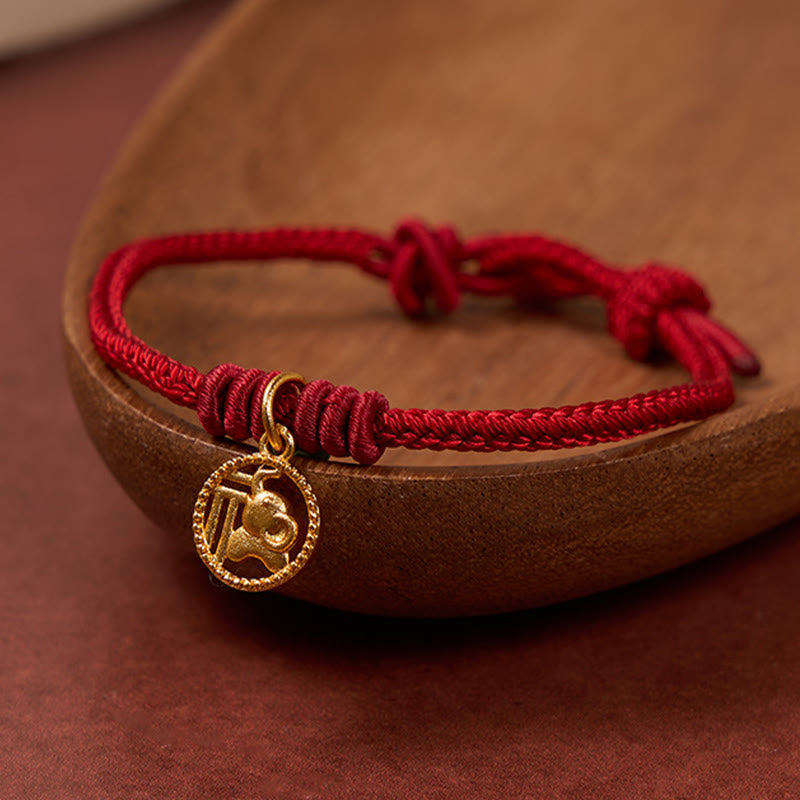 Buddha Stones Pulsera de la riqueza con diseño de elefante y cadena roja de cobre chapada en oro estilo Fu. - image 13