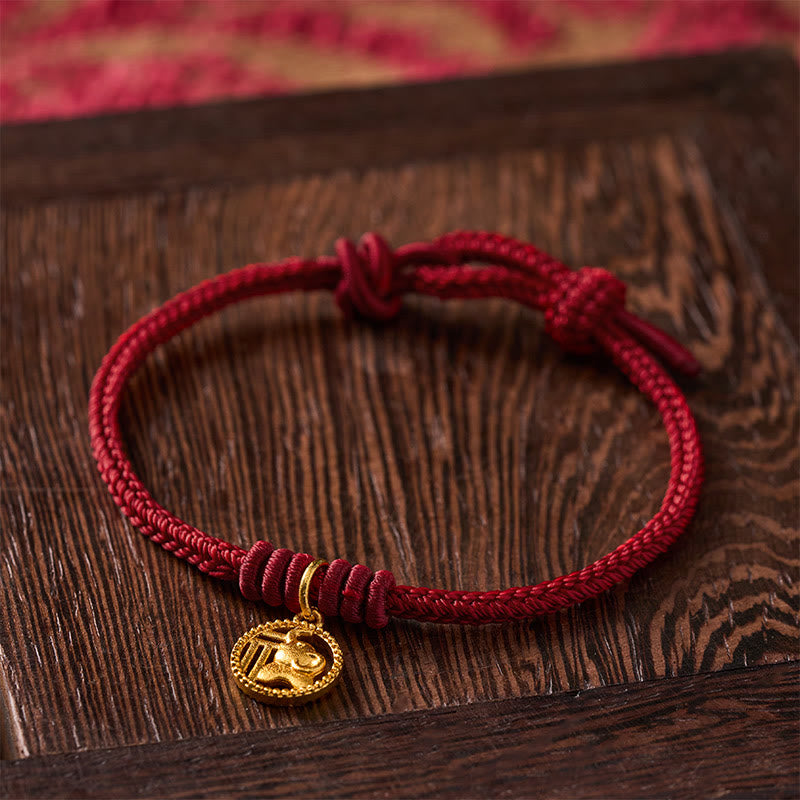 Buddha Stones Pulsera de la riqueza con diseño de elefante y cadena roja de cobre chapada en oro estilo Fu. - image 14