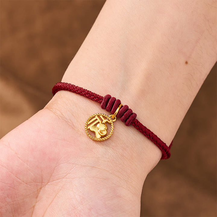 Buddha Stones Pulsera de la riqueza con diseño de elefante y cadena roja de cobre chapada en oro estilo Fu. - image 16