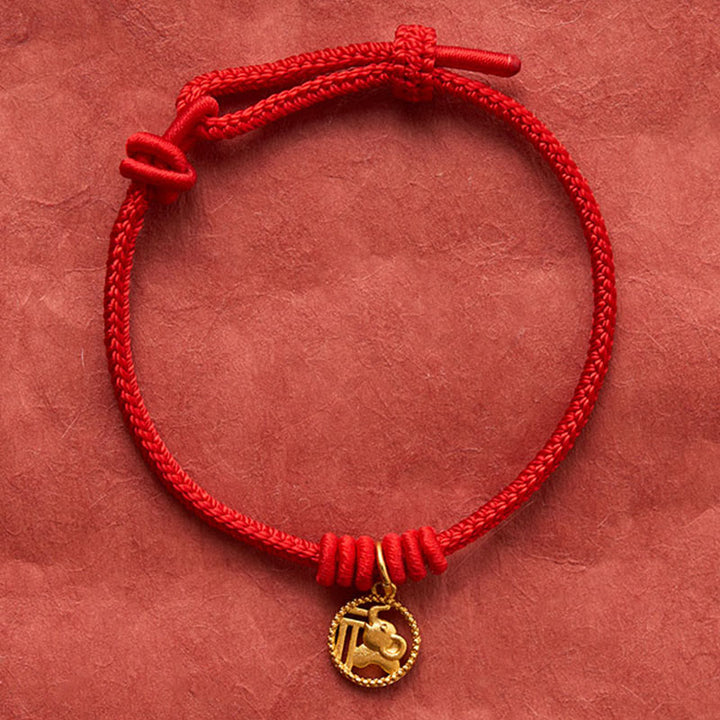 Buddha Stones Pulsera de la riqueza con diseño de elefante y cadena roja de cobre chapada en oro estilo Fu. - image 4