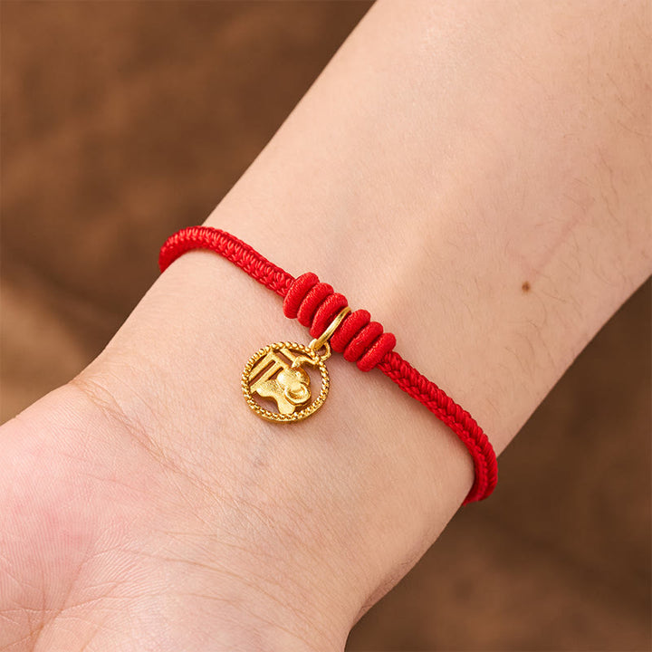 Buddha Stones Pulsera de la riqueza con diseño de elefante y cadena roja de cobre chapada en oro estilo Fu. - image 5