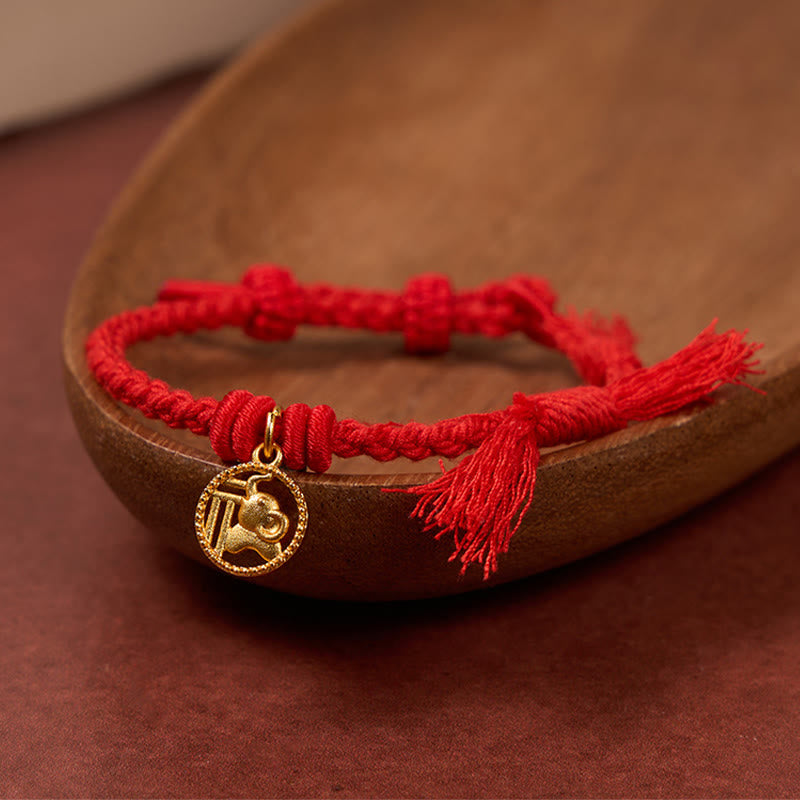 Buddha Stones Pulsera tibetana de equilibrio con cuerda roja y diseño de elefante Fu - image 1