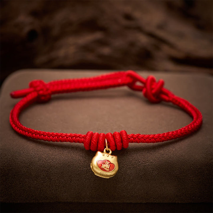 Buddha Stones Pulsera protectora de hilo rojo con diseño de gato, chapada en oro y plata de ley 925. - image 4