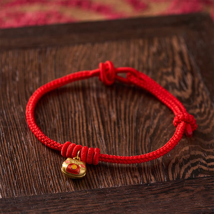 Buddha Stones Pulsera protectora de hilo rojo con diseño de gato, chapada en oro y plata de ley 925. - image 2