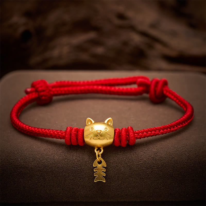 Buddha Stones Pulsera curativa de hilo rojo con lindo pez gato de cobre - image 13