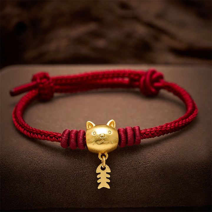 Buddha Stones Pulsera curativa de hilo rojo con lindo pez gato de cobre - image 3