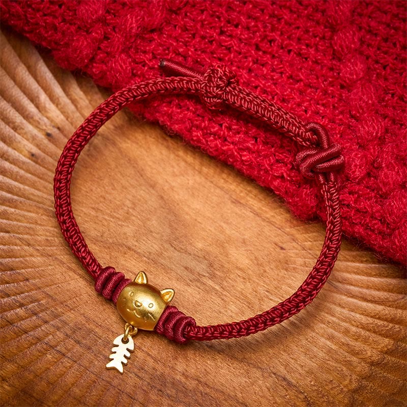 Buddha Stones Pulsera curativa de hilo rojo con lindo pez gato de cobre - image 1